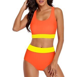 Women's High Waisted Two Piece Bikini Set Vintage Swimsuit Halter Top Medium NWT